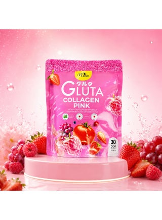 Manee Manee Gluta Collagen Pink Powder Sachets, Daily Beauty Glow Drink With Glutathione, Collagen & Berry Fruit Extracts | Best Price Oman