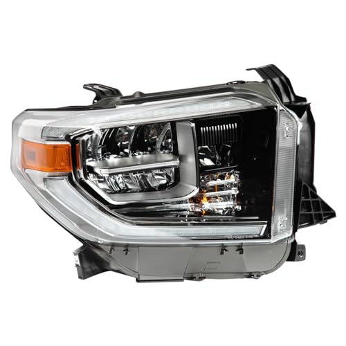 TRQ Passenger Side Headlight Assembly LED With Smoked Chrome Bezel Compatible with 2018 Toyota Tundra TO2503263 - Image 1