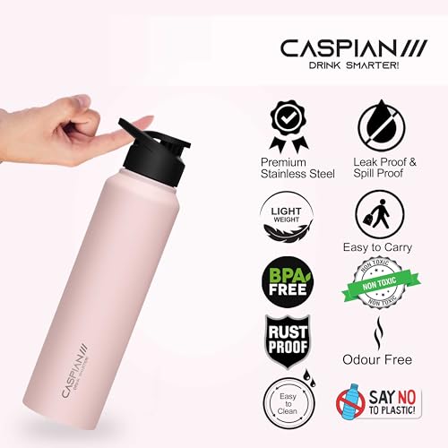 CASPIAN /// HIke ISI Certified Stainless Steel Water Bottle 1 ltr. (Pink, 1 Litre) | Leak Proof Sipper for Fridge Home Office Travel School Kids Boys Girls Adults Sports Gym Yoga Gift|BPA Free - Image 4