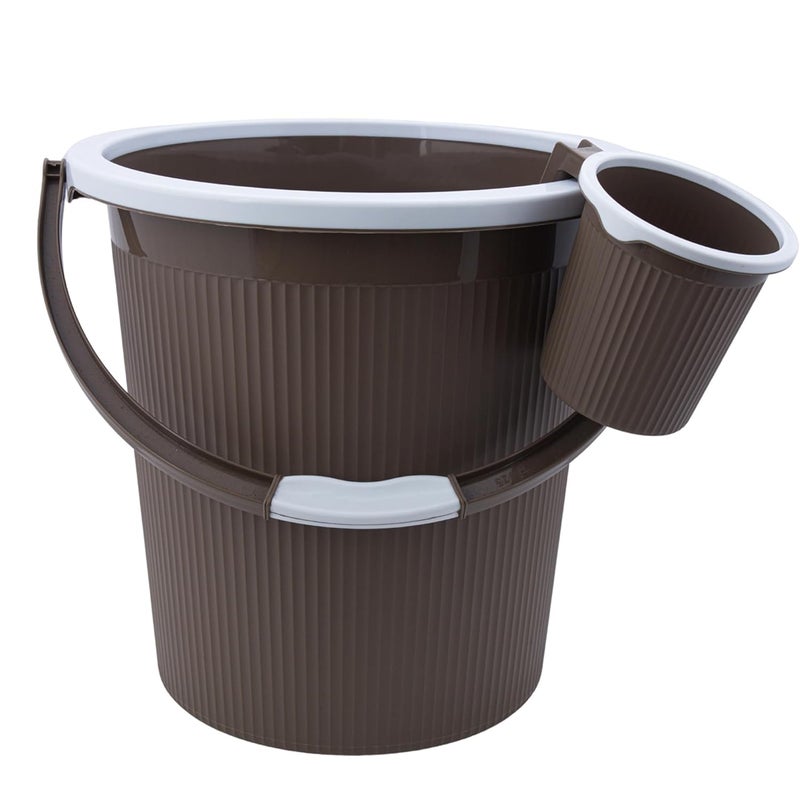 Dhwani Enterprise Dhwani Enterprise Plastic Round Double Moulded Unbreakable 25 LTR Bucket 15 LTR Mug Bathroom Set Dark Brown