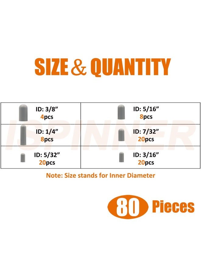 ISPINNER 80pcs Rubber Vacuum Cap, Vacuum Plugs Hose End Caps Assortment Kit for Carburetor, Manifold, Automotive 3/16" 5/32" 7/32" 1/4" 5/16" 3/8" (Gray) - Image 2
