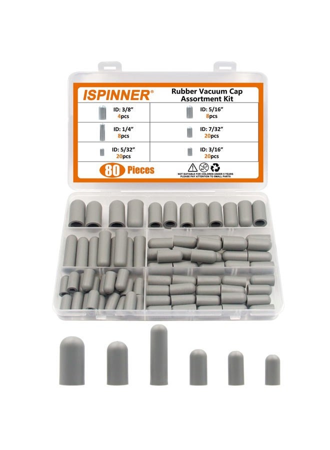 ISPINNER 80pcs Rubber Vacuum Cap, Vacuum Plugs Hose End Caps Assortment Kit for Carburetor, Manifold, Automotive 3/16" 5/32" 7/32" 1/4" 5/16" 3/8" (Gray) - Image 1