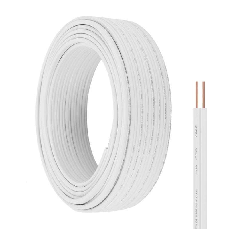 Electrical Cable Wire, 2-Core Copper, Black PVC Insulated Twin Flexible Copper Cable for Extension Power Wire Home Small Electrical Wiring (WHITE-0.75MM, 1 METER) - Image 1