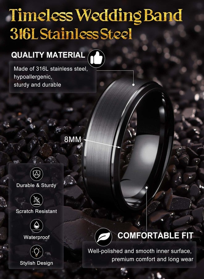 Jstyle Stainless Steel Wedding Rings for Men Women 8MM Mens Wedding Band Silver/Black/Gold Engagement Mens Rings, Matte Surface Polished Edge Men Ring Jewelry Comfort Fit 6-14, 10.5, Metal, No - Image 2