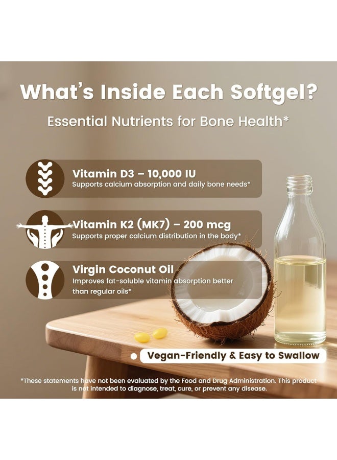 فيتامين 300 قطعة فيتامين D3 K2، قوة عالية فيتامين D3 و K2، لتعزيز صحة العظام، يدعم العظام والعضلات والأسنان الطبيعية - Image 2