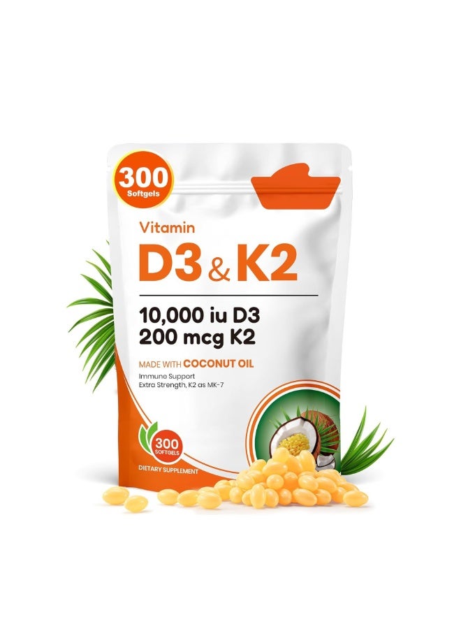 فيتامين 300 قطعة فيتامين D3 K2، قوة عالية فيتامين D3 و K2، لتعزيز صحة العظام، يدعم العظام والعضلات والأسنان الطبيعية - Image 1