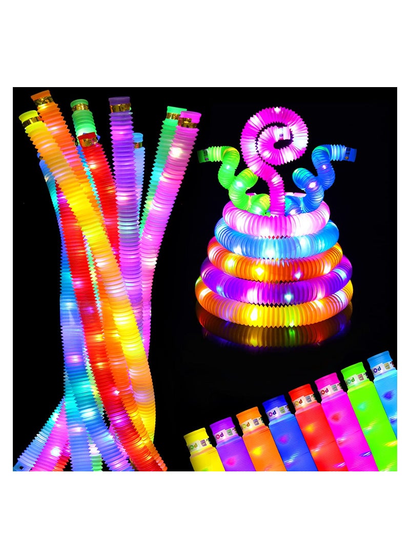 SYOSI 12 PACK LED Light Up Pop Fidget Tubes Party Favors Sensory Fidget Toys Large Glow Sticks Glow in The Dark Party Supplies Jawhock LED Light Up Pop Fidget Tubes Goodie Bag Stuffers for Kids - Image 1