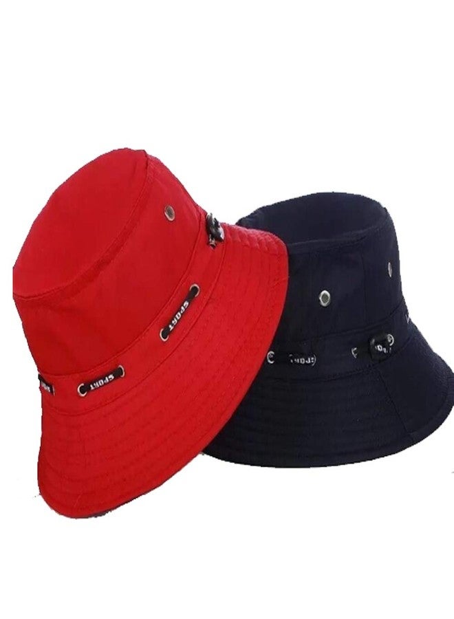 V3E Men's & Women's Summer Bucket Hat - Short Brim Cotton Boonie Hat for Hiking, Fishing, Outdoor Activities-(Red & Black)-(Pack of 02) - Image 1