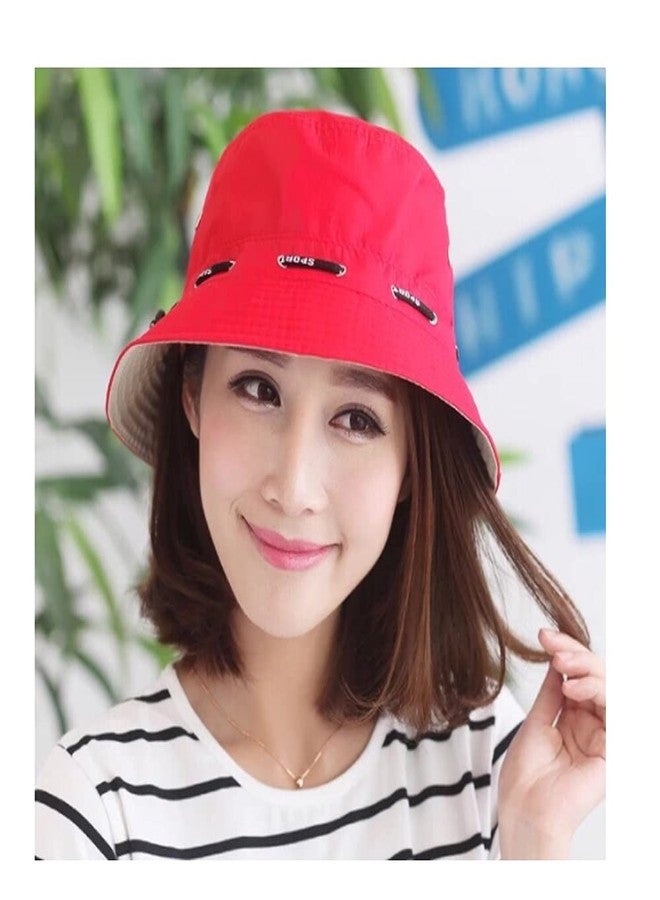 V3E Men's & Women's Summer Bucket Hat - Short Brim Cotton Boonie Hat for Hiking, Fishing, Outdoor Activities-(Red & Black)-(Pack of 02) - Image 4