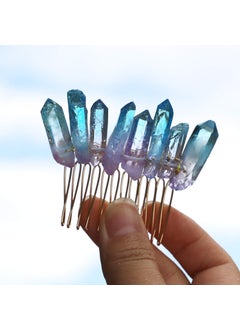 Suoirblss Handmade Natural Crystal Hair Comb Bridal Wedding Headwear Crystal Stone Hairpin Hair Clip Clamp Side Hair Combs for Women Hair Accessory Blue 