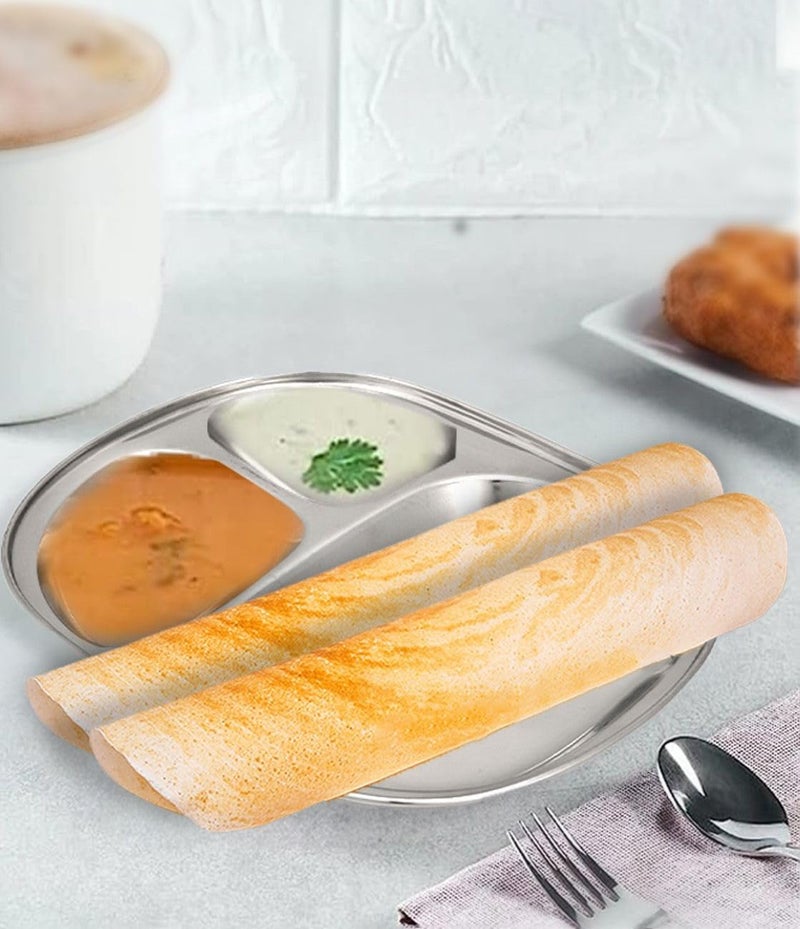 Dynore Stainless Steel 3 in 1 Three Compartment Nasta/Dinner Plate- Set of 6 Large - Image 4