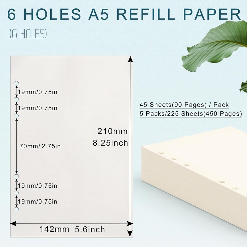 Toplive A5 Refill Paper [5 Pack], 100GSM Thick 6 Hole Loose Leaf - 225 Sheets (450 Pages), Blank Refillable Filler Inserts for 6 Ring Binder/Journal/Notebook - Perfect for Sketching & Creative Notes - Image 2