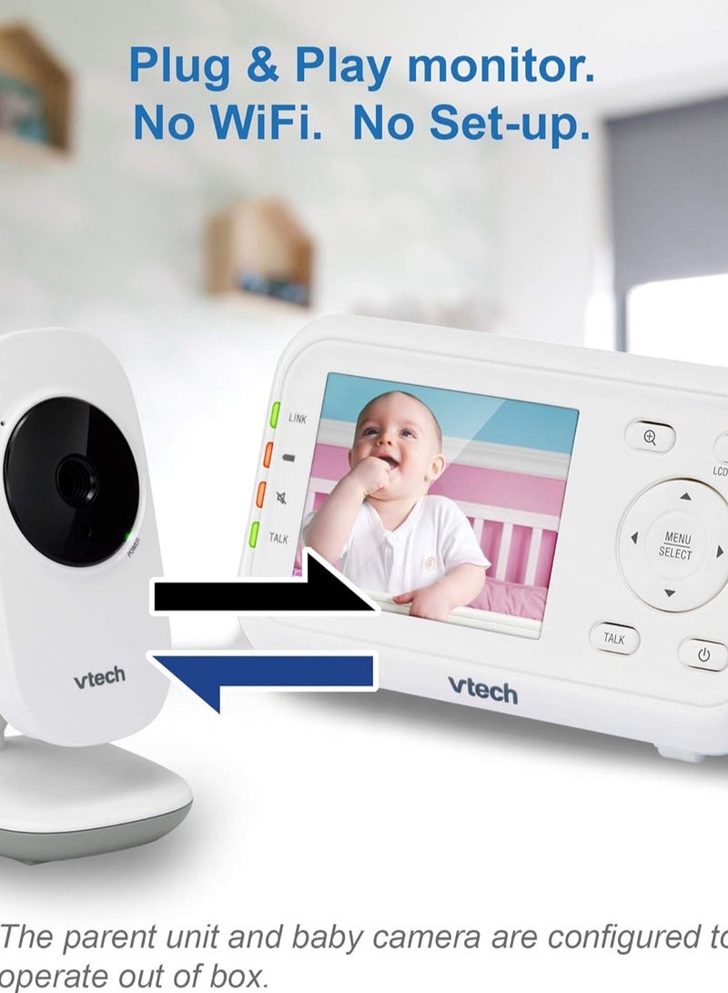 VTech Video Baby Monitor with 1000ft Long Range, Auto Night Vision, 2.8” Screen, 2-Way Audio Talk, Temperature Sensor, Power Saving Mode, Lullabies and Wall-mountable Camera with bracket, White - Image 5
