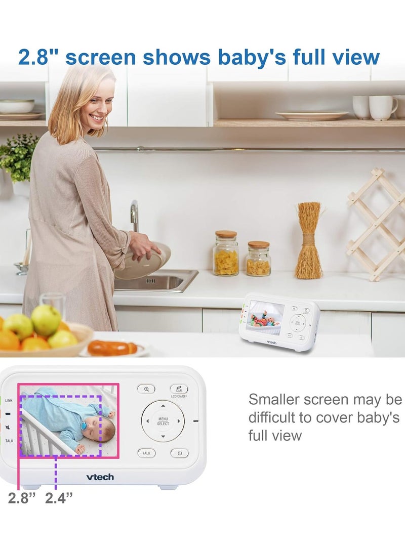 VTech Video Baby Monitor with 1000ft Long Range, Auto Night Vision, 2.8” Screen, 2-Way Audio Talk, Temperature Sensor, Power Saving Mode, Lullabies and Wall-mountable Camera with bracket, White - Image 4