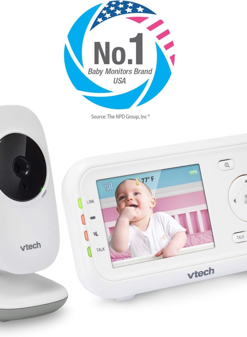 VTech Video Baby Monitor with 1000ft Long Range, Auto Night Vision, 2.8” Screen, 2-Way Audio Talk, Temperature Sensor, Power Saving Mode, Lullabies and Wall-mountable Camera with bracket, White - Image 3