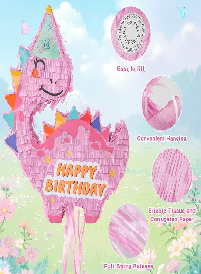 VinTS Pink Dinosaur Pinata with a Blindfold and Bat, Perfect for Birthday Parties, Animal Theme Parties, Decorations - Image 3