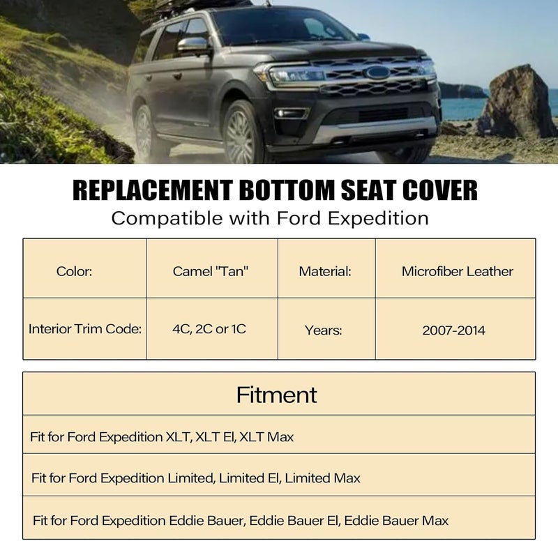 Sekeseauto Passenger Bottom Perforated Leather Seat Cover Tan for Ford Expedition 2007-2014 - Image 2