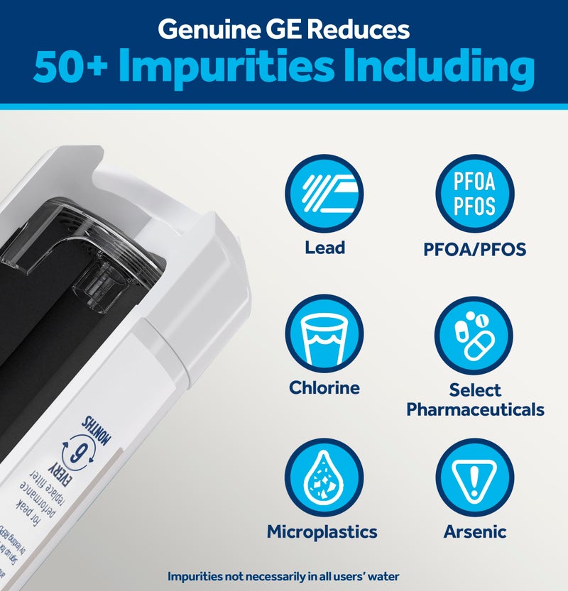 GE XWFEâ„¢ Refrigerator Water Filter, Genuine Replacement Filter, Certified to Reduce Lead, Microplastics, PFOA/PFOS, and 50+ Other Impurities, Compatible with GE Appliances Brands, Pack of 2 - Image 2