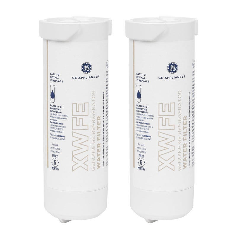 GE XWFEâ„¢ Refrigerator Water Filter, Genuine Replacement Filter, Certified to Reduce Lead, Microplastics, PFOA/PFOS, and 50+ Other Impurities, Compatible with GE Appliances Brands, Pack of 2 - Image 1