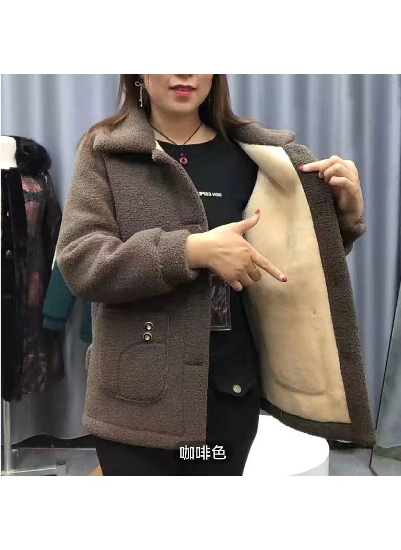 Generic - Elegant Fleece-Lined Coat for Mature Women Brown - Image 1