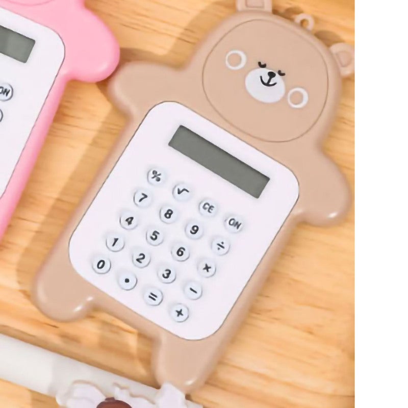 Cute Bear Calculator: 8 Digit Mini Size - Portable Pocket Design Rubber Buttons Rounded Edges for Kids Students School Supplies - Image 1