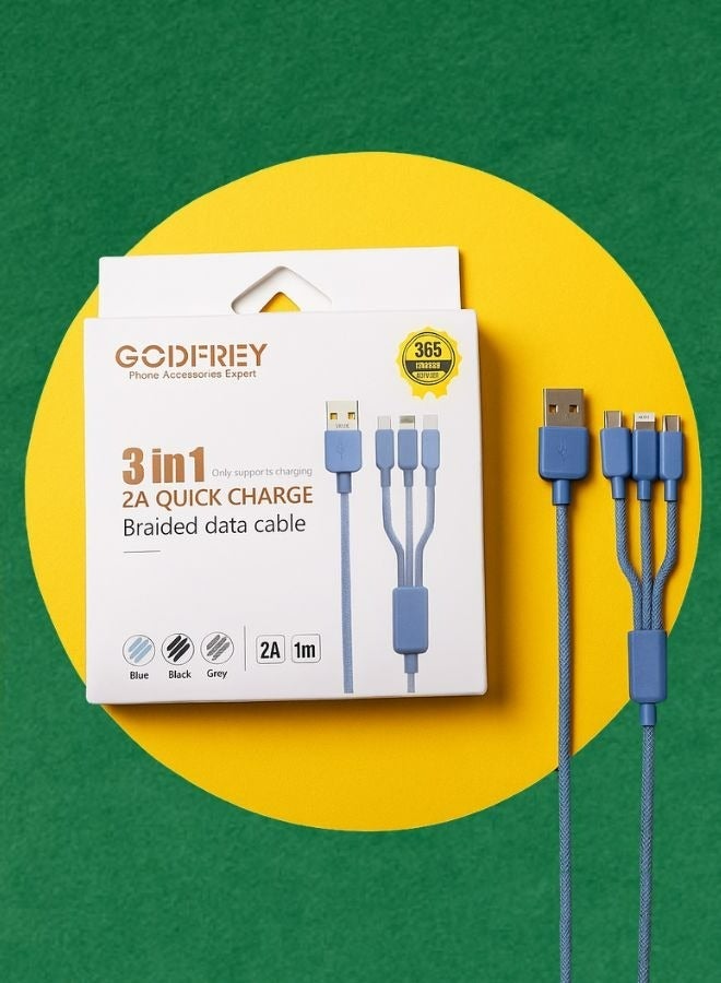 3-in-1 Cable - 2A Fast Charging, 1m | Multi-Port (Type-C / Lightning / Micro USB) - Image 1