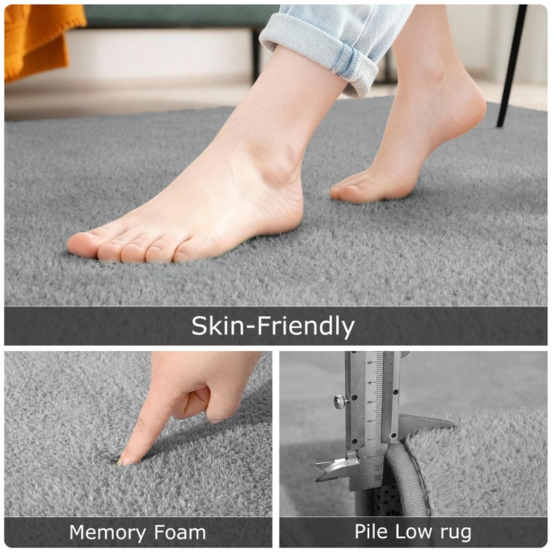 Keeko 4x6 Grey Area Rugs for Bedroom, Soft Modern Living Room Rug Indoor Non Slip Low Pile Washable Rug Fluffy Fuzzy Memory Foam Carpets Throw Rugs for Kids Nursery Classroom Dorm Room Decor - Image 2
