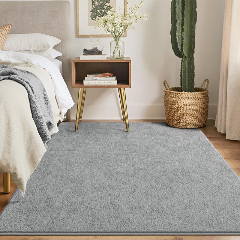 Keeko 4x6 Grey Area Rugs for Bedroom, Soft Modern Living Room Rug Indoor Non Slip Low Pile Washable Rug Fluffy Fuzzy Memory Foam Carpets Throw Rugs for Kids Nursery Classroom Dorm Room Decor - Image 1