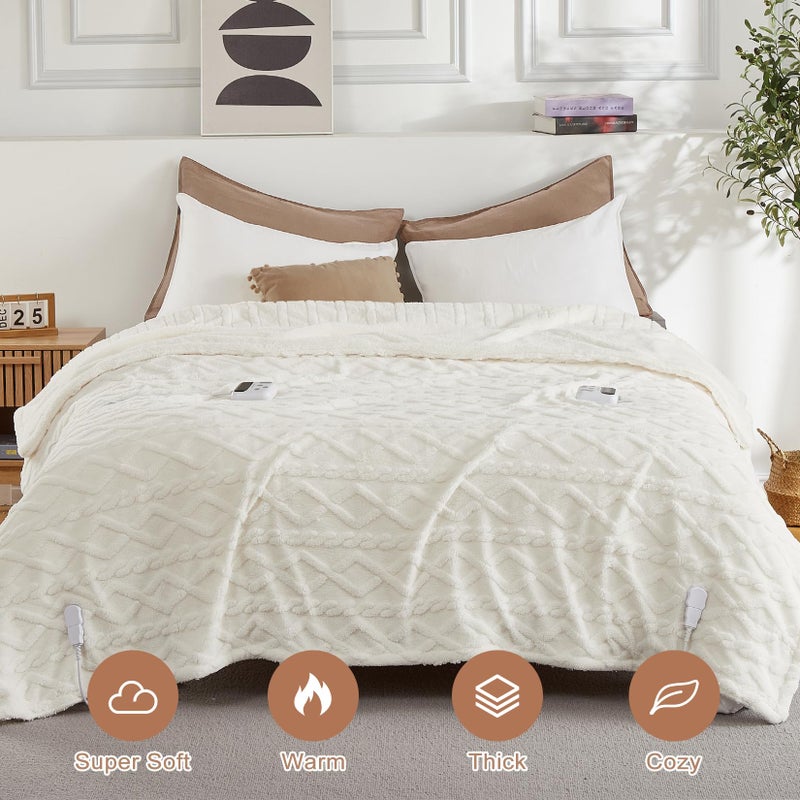 CAROMIO Electric Blanket Queen Size Dual Control - Thick Tufted Sherpa Heated Blanket Queen with 10 Heating Levels and 10 Time Settings, ETL Certified Fast Heating Blanket Queen Size 84"Ã—90", White - Image 3