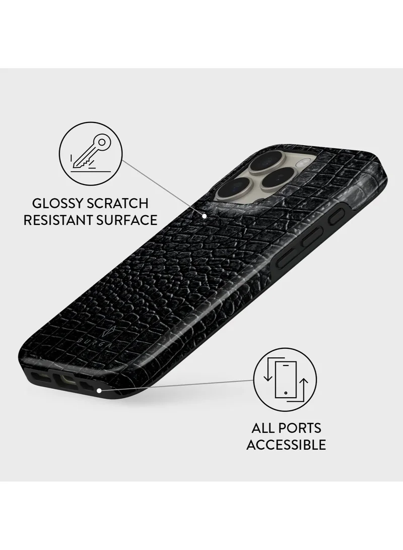BURGA iPhone 16 Pro Case, 2 Piece  texture + Hard Shell + TPU Interior, Shock Absorption, All Port Accessible, Raised Bezel For Screen & Camera Protection, Never Fading HQ Print, Reaper's Touch Black