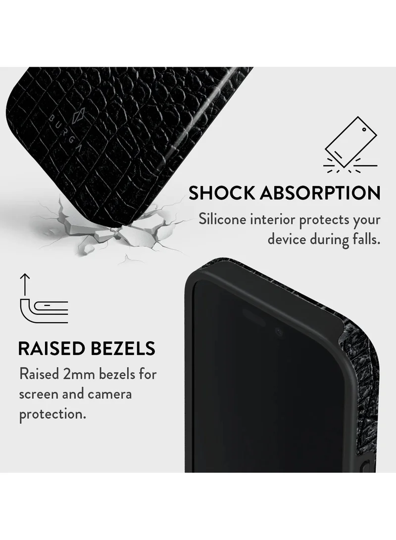BURGA iPhone 16 Pro Case, 2 Piece  texture + Hard Shell + TPU Interior, Shock Absorption, All Port Accessible, Raised Bezel For Screen & Camera Protection, Never Fading HQ Print, Reaper's Touch Black