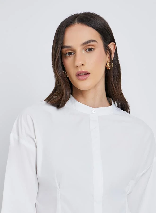 Styli Styli Plain Longline Shirt with Fold Pleated Detail