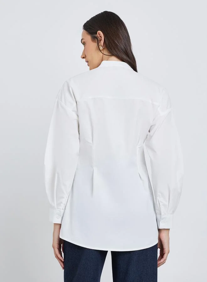 Styli Styli Plain Longline Shirt with Fold Pleated Detail
