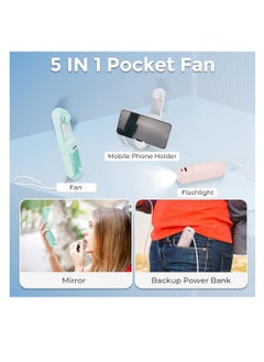 OUYoo OUYoo Handheld Portable Fan,5 in 1 Mini Fan,USB Rechargeable Pocket Small Fan，Power Bank,Flashlight,Mirror,Mobile Phone Holder,Outdoor,Travel,Summer,Gifts For Women (pink)  - Image 2
