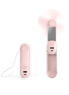 OUYoo OUYoo Handheld Portable Fan,5 in 1 Mini Fan,USB Rechargeable Pocket Small Fan，Power Bank,Flashlight,Mirror,Mobile Phone Holder,Outdoor,Travel,Summer,Gifts For Women (pink)  - Image 1