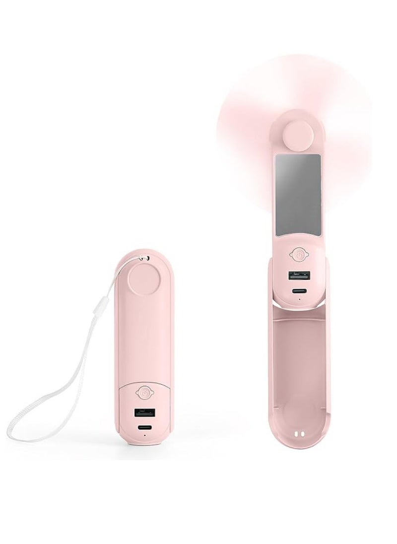 OUYoo OUYoo Handheld Portable Fan,5 in 1 Mini Fan,USB Rechargeable Pocket Small Fan，Power Bank,Flashlight,Mirror,Mobile Phone Holder,Outdoor,Travel,Summer,Gifts For Women (pink)  - Image 1