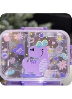 Vest BES0019 Purple Dino Patterned Transparent Lid 3 Compartment 800 ml Steel Lunch Box 