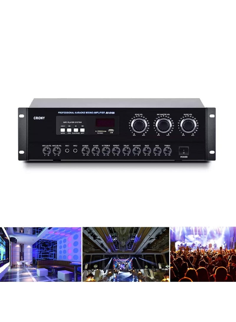 Av5100 Professional System Amplifier with Bluetooth | High-Power Audio Amplifier for Home KTV, Karaoke, Home Theater, and Studio Use | 2-Channel, Bass/Treble Control, Mic Input, and Wireless Streaming - Image 1
