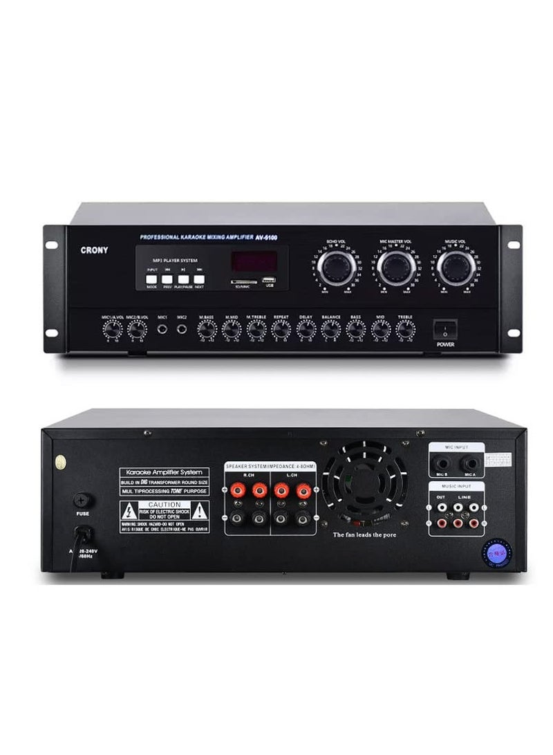 Av5100 Professional System Amplifier with Bluetooth | High-Power Audio Amplifier for Home KTV, Karaoke, Home Theater, and Studio Use | 2-Channel, Bass/Treble Control, Mic Input, and Wireless Streaming - Image 2