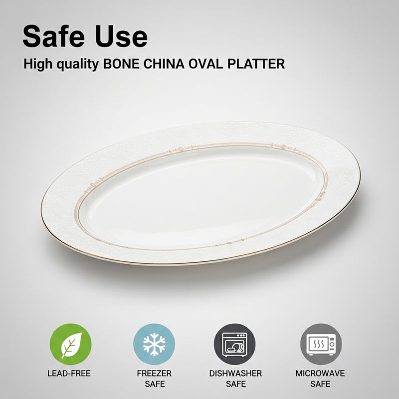 Shallow ISLA New Bone China Oval Platter 36 cm -  6 piece Set  Large White Serving Platter for Hosting & Festive Dining, Elegant Tableware for Daily Use, Brunch, Ramadan, Eid, Diwali & Gifting (Set of 6) - Image 5