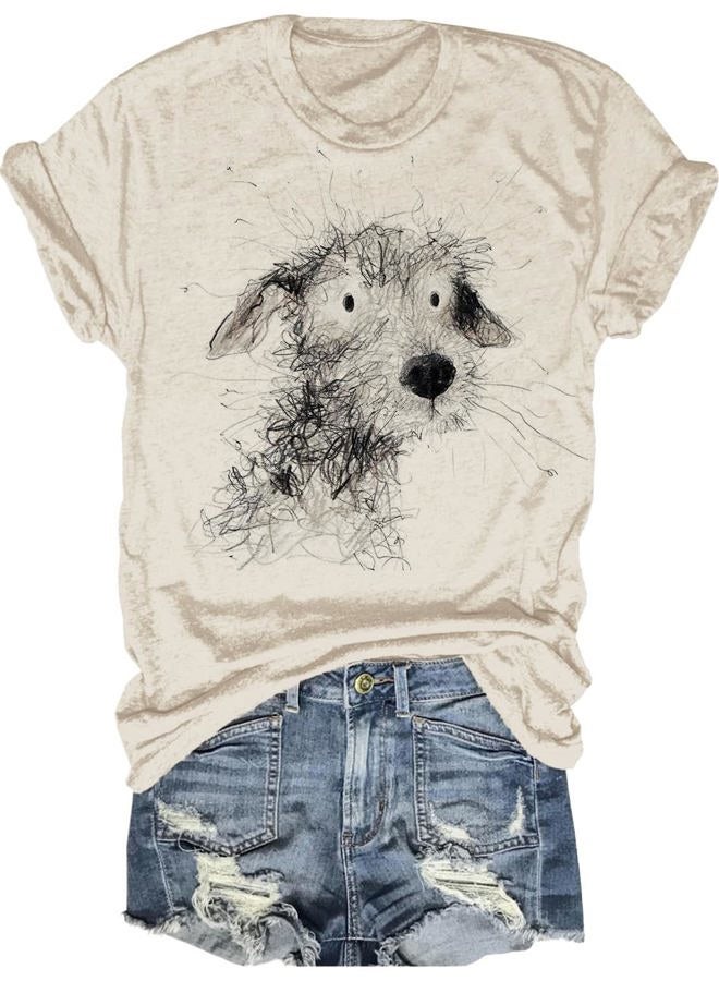 Women's Summer Dog Printed T-Shirt Funny Cute Animal Graphic Tees Tops(Beige,M)