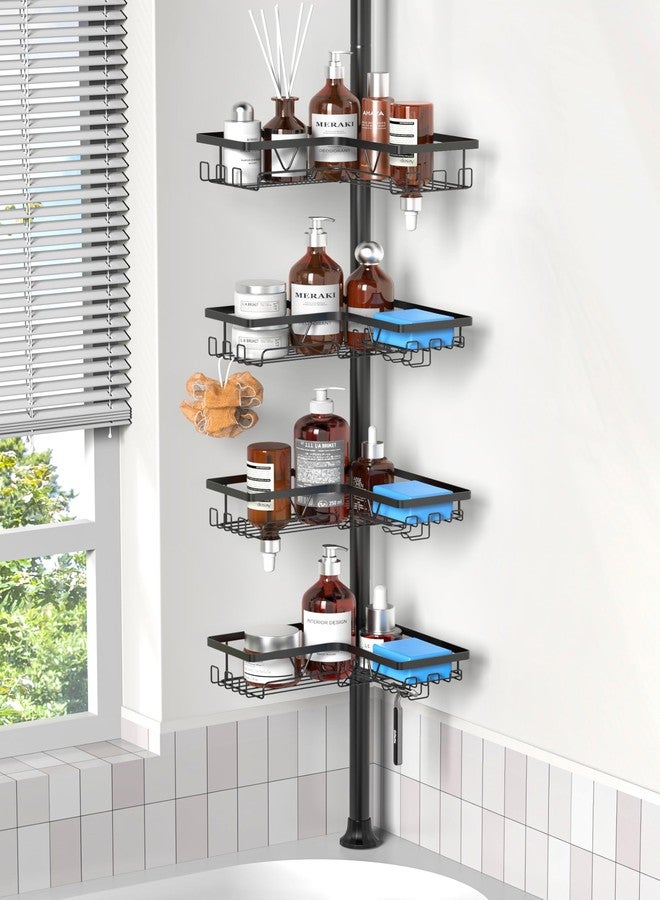 ZUNTO Shower Caddy Corner for Bathroom, Tension Pole, Adjustable 25in-114in Floor to Ceiling, Standing Shower Tension Rod Organizer, 4 Tier Storage Shelves, Matte Black - Image 1