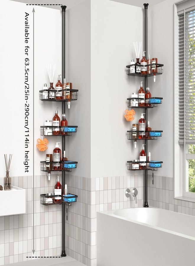 ZUNTO Shower Caddy Corner for Bathroom, Tension Pole, Adjustable 25in-114in Floor to Ceiling, Standing Shower Tension Rod Organizer, 4 Tier Storage Shelves, Matte Black - Image 2