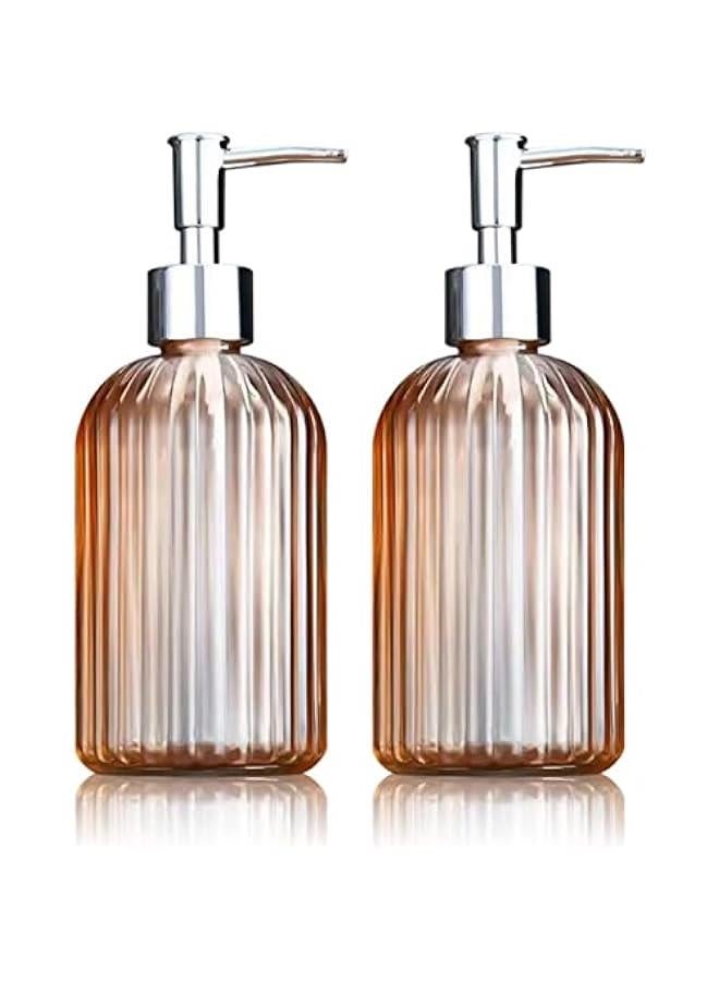 FYLX 2PC Soap Dispenser Bathroom 14oz Jar Soap Dispenser with Stainless Steel Pump Liquid Soap Dispenser for Countertop Kitchen Bathroom Orange) - Image 1