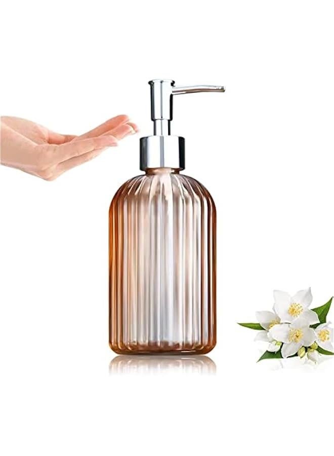 FYLX 2PC Soap Dispenser Bathroom 14oz Jar Soap Dispenser with Stainless Steel Pump Liquid Soap Dispenser for Countertop Kitchen Bathroom Orange) - Image 2