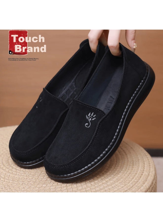 Anglerfish Ankang Old Beijing Cloth Shoes For Women, Spring And Autumn Soft-soled Mom Shoes, Slip-on Flat Grandma Shoes, A9013, Black, Size 38 - Image 1