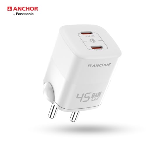 Anchor by Panasonic Type C Dual Port 45W GaN Fast Wall Charger, Compact Travel Adapter with Short Circuit Protection, High Speed Charging for Samsung, iPhone, Headphone, Camera - Image 3