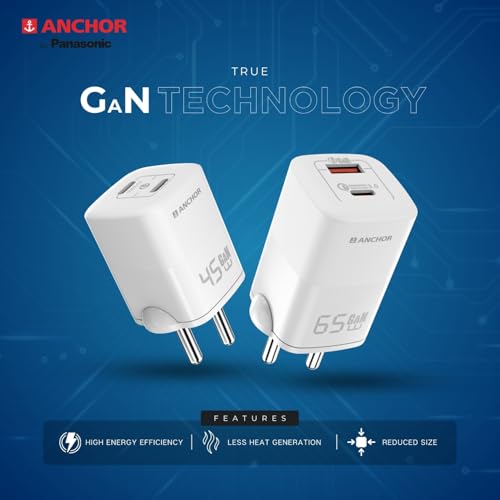 Anchor by Panasonic Type C Dual Port 45W GaN Fast Wall Charger, Compact Travel Adapter with Short Circuit Protection, High Speed Charging for Samsung, iPhone, Headphone, Camera - Image 4