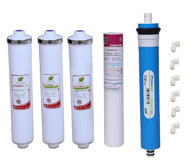 WATER FILTER RO PURIFIER COMPLETE SERVICE KIT 75 GPD MEMBRANE + SEDIMENT + PRE CARBON + POST CARBON + PRE FILTER COMPATIBLE WITH KENT/DOLPHINE/REVIVA/AQUAGRAND