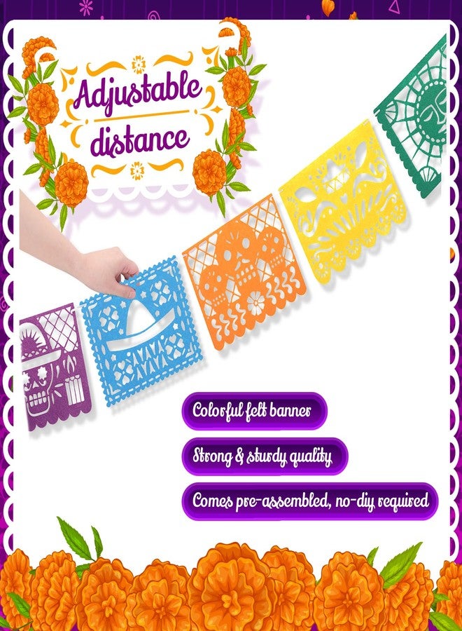 TaoBary 6 Pack Day of the Dead Felt Banner, Pre-strung Dia De Los Muertos Sugar Skull Colorful Hanging Garland for Mexican Party Fiesta Party Supplies - Image 4